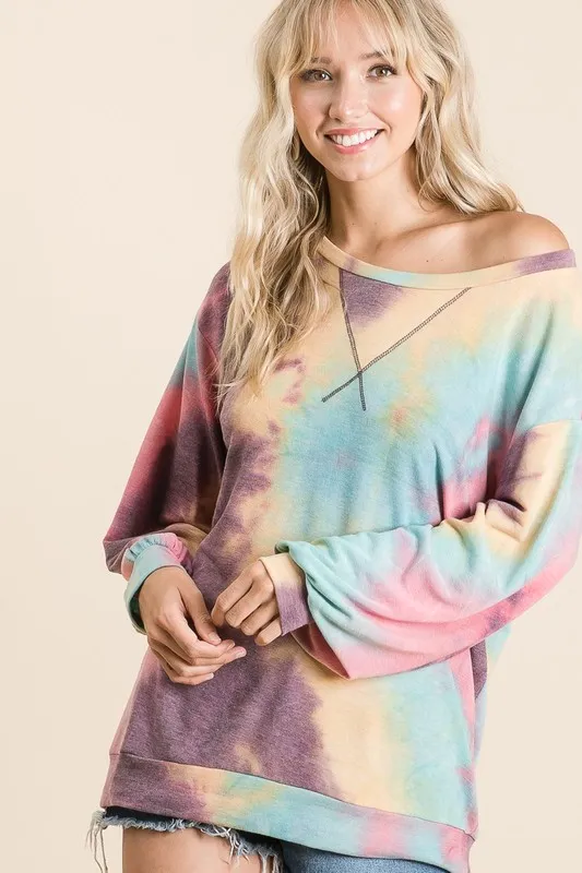 Tie Dye Print French Terry Sweatshirt, image 2