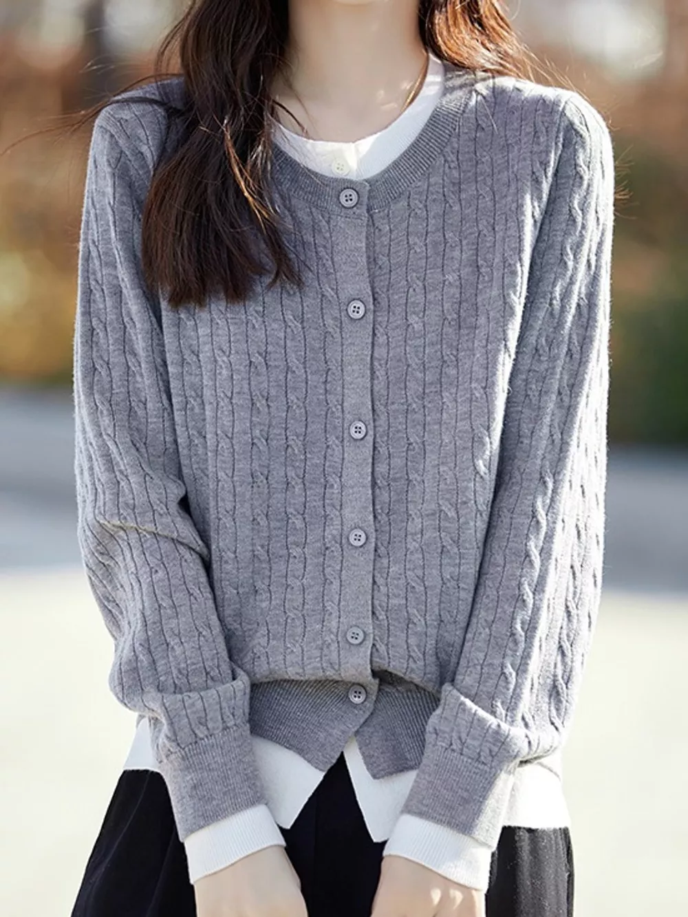 Cable-Knit Button-Down Cardigan, image 12