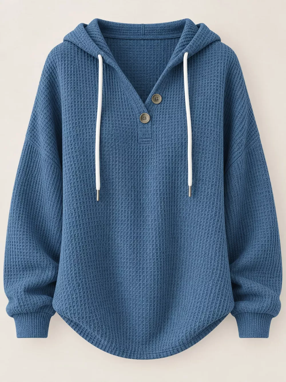 Full Size Waffle Knit Button Detail Hoodie Plus Size, image 48