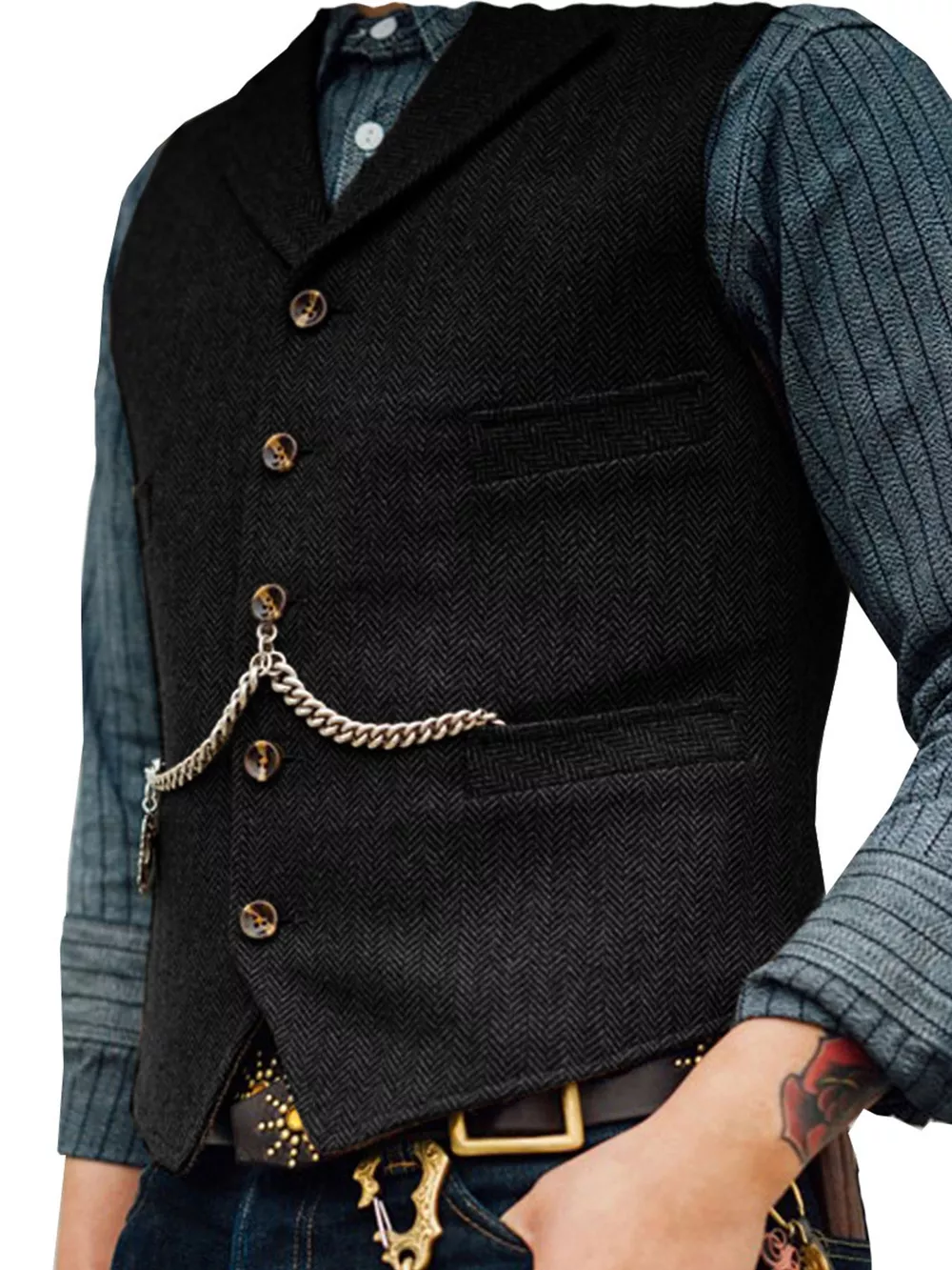 Men's Full Size Chain Detail Button Up Vest Plus Size, image 4