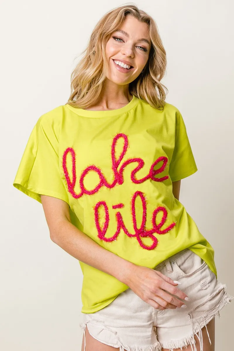 Metallic Letter Short Dolman Sleeve Top, image 2