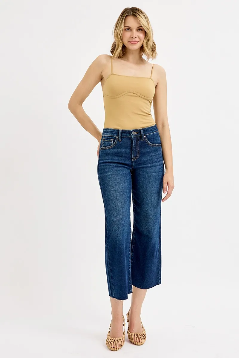 Full Size Tummy Control High Rise Crop Wide Jeans Plus Size, image 2