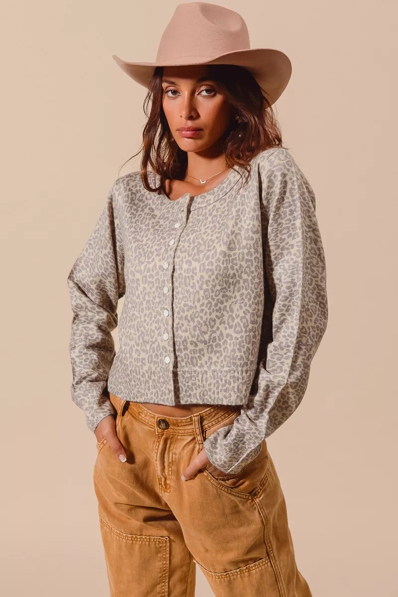 Two Tone Leopard Vintage Print Button Up Cardigan, image 9