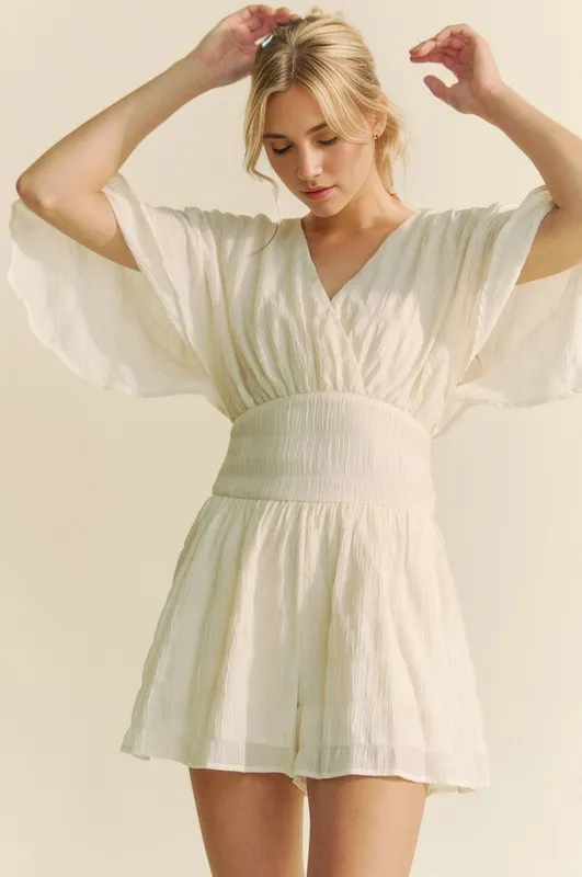Batwing Sleeve Waist Belt Romper, image 5