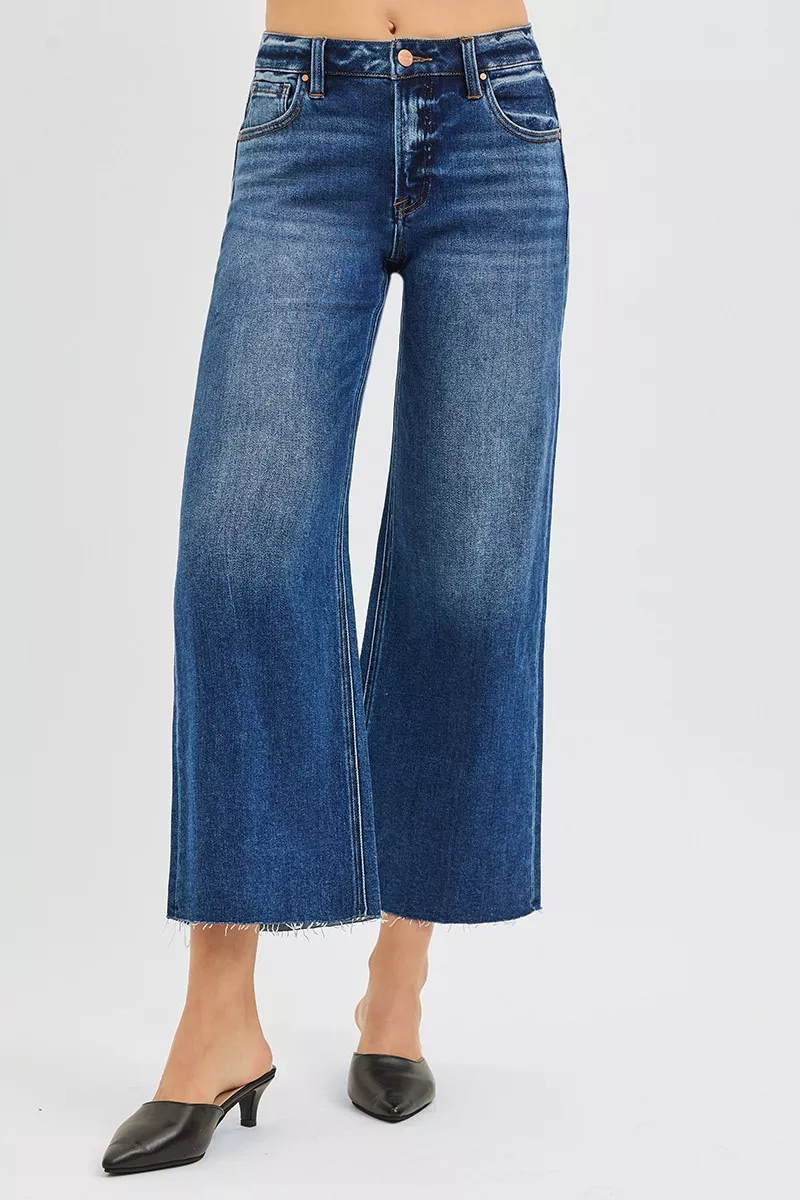 Full Size Mid Rise Crop Wide Raw Cut Hem Jeans Plus Size, image 2