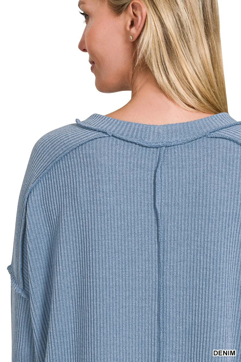 Ribbed Drop Shoulder Round Neck Sweater, image 3