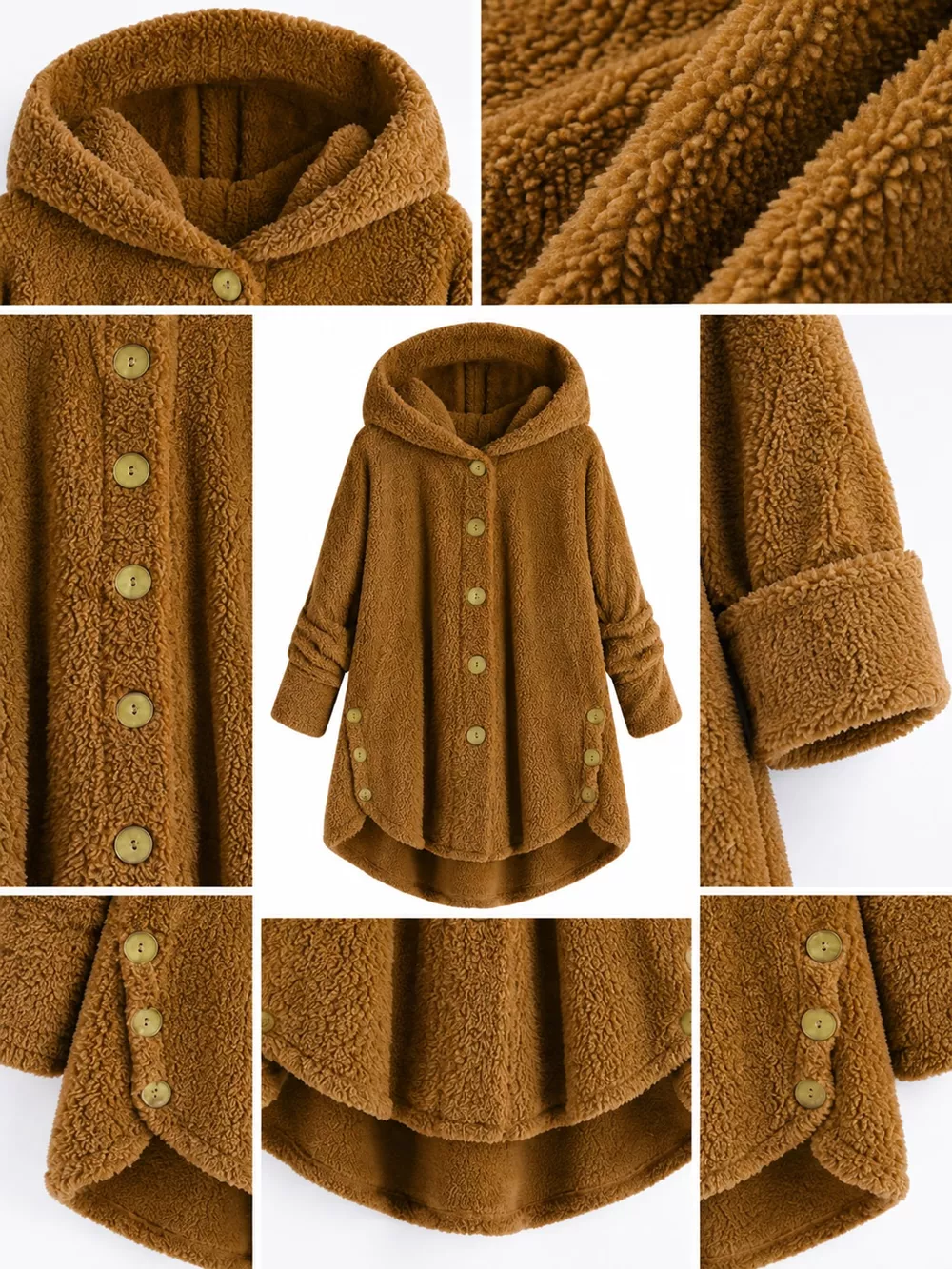 Full Size Fleece Button Up Hooded Outerwear Plus Size, image 30
