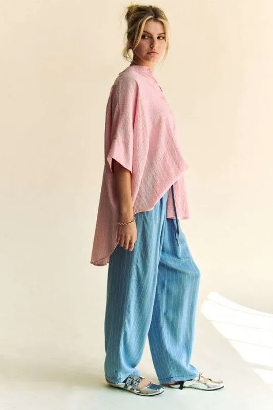 Rhinestone Pleat Back Short Sleeve Loose Fit Shirt, image 2