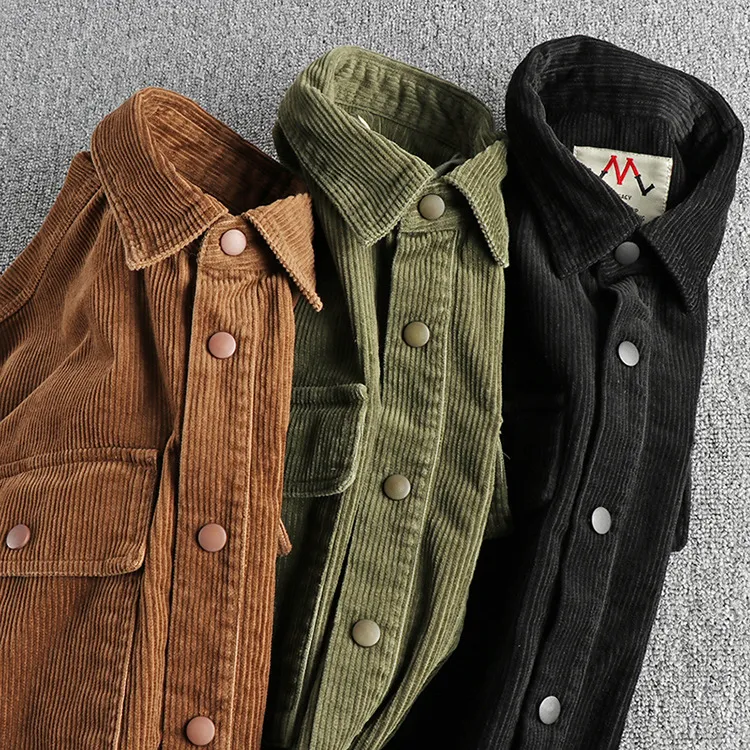 Men's Plus Size Corduroy Button Up Long Sleeve Jacket, image 15