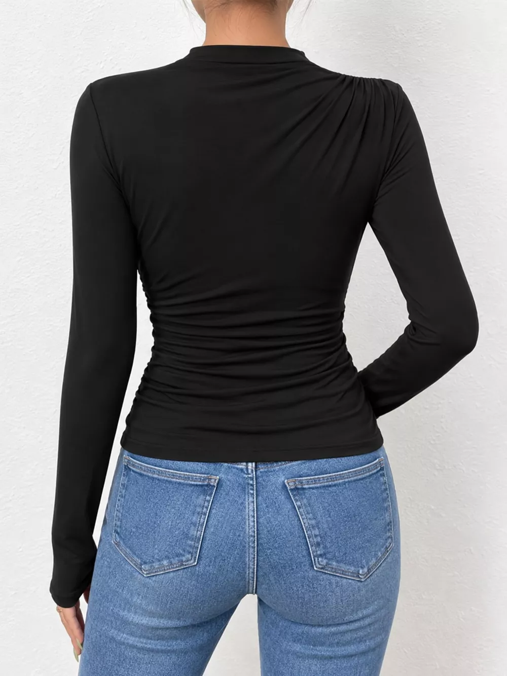 Ruched Long Sleeve Slim-Fit T-Shirt, image 8