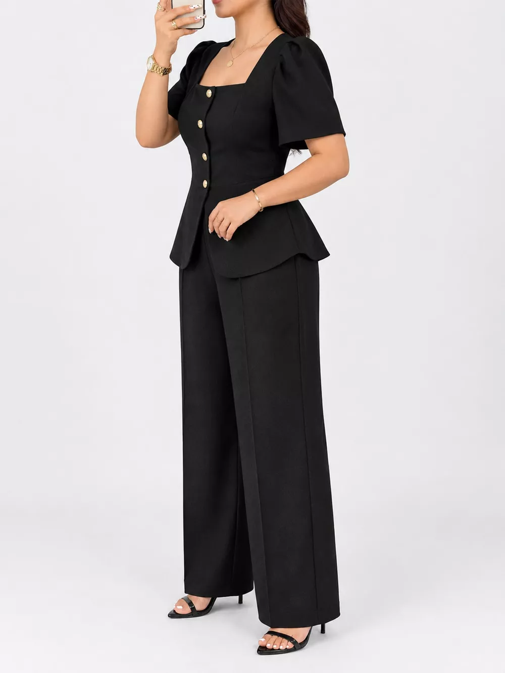 Plus Size Peplum Top and Wide-Leg Pants Two-Piece Set, image 5