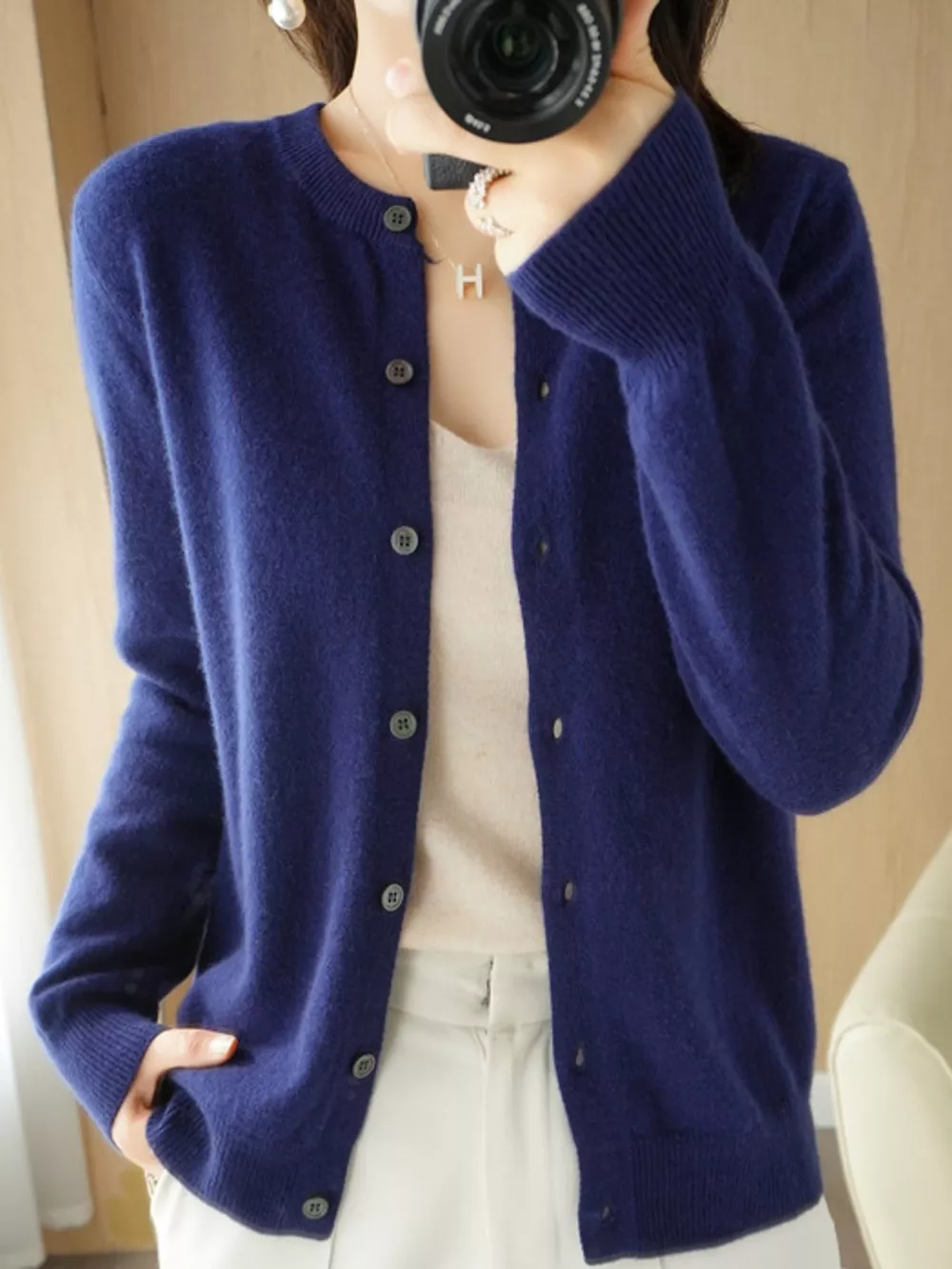 Classic Crew Neck Knit Cardigan, image 50