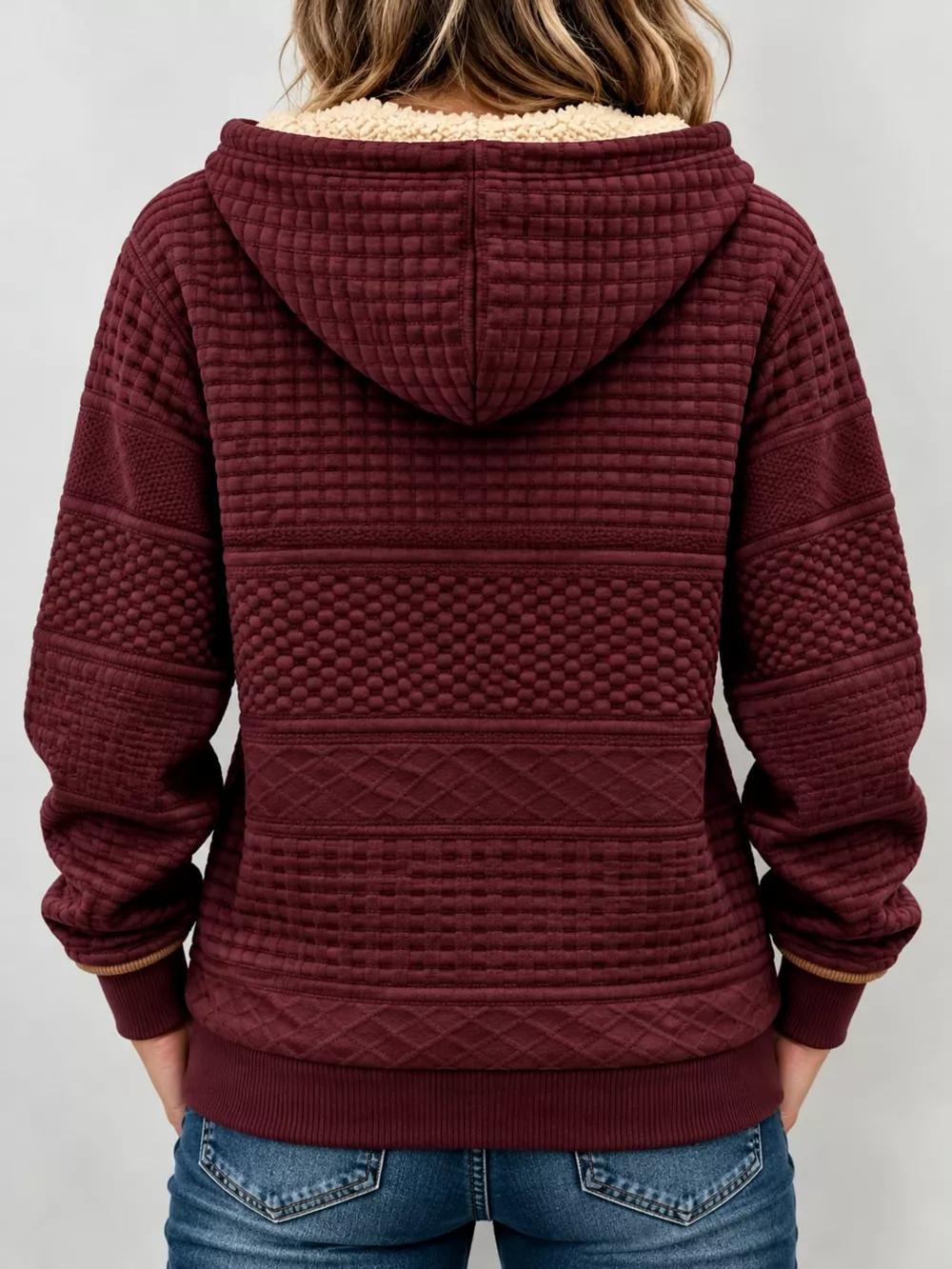 Full Size Half Zip Texture Hoodie Plus Size, image 7