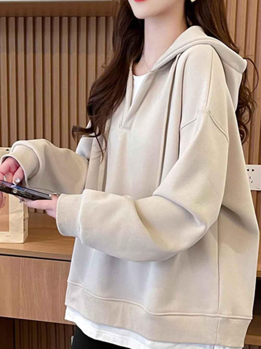 Layered Look Dropped Shoulder Hoodie, image 6