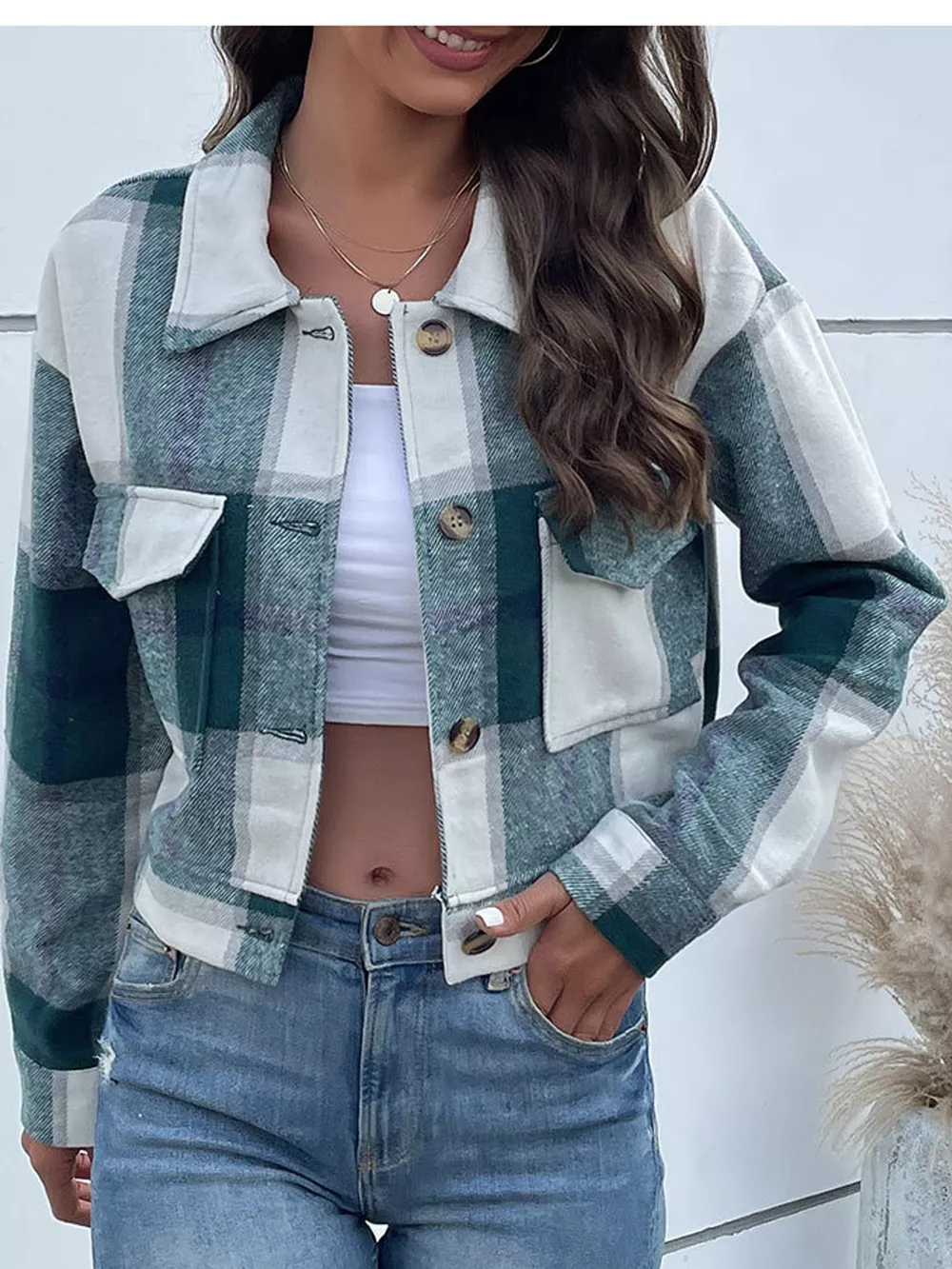 Plaid Button-Front Cropped Jacket, image 20
