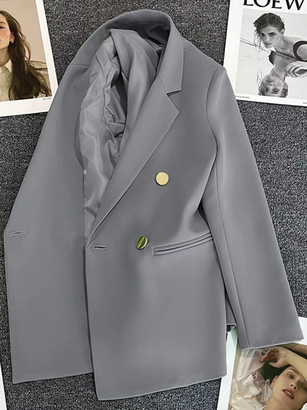Full Size Minimalist Double-Breasted White Blazer Plus Size, image 32