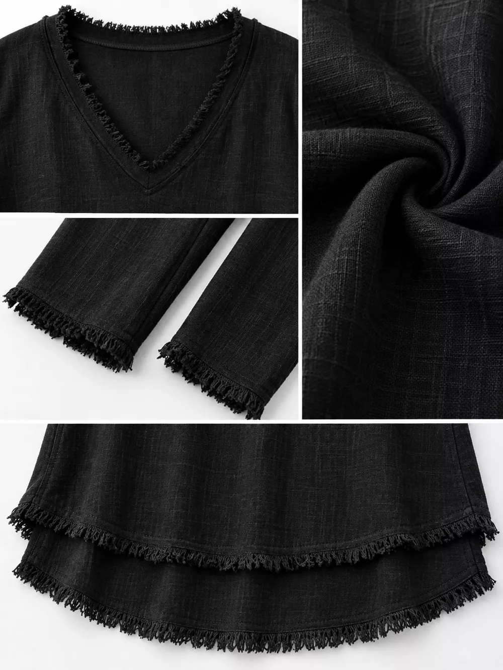 Full Size Frayed Hem V-Neck Blouse Plus Size, image 15