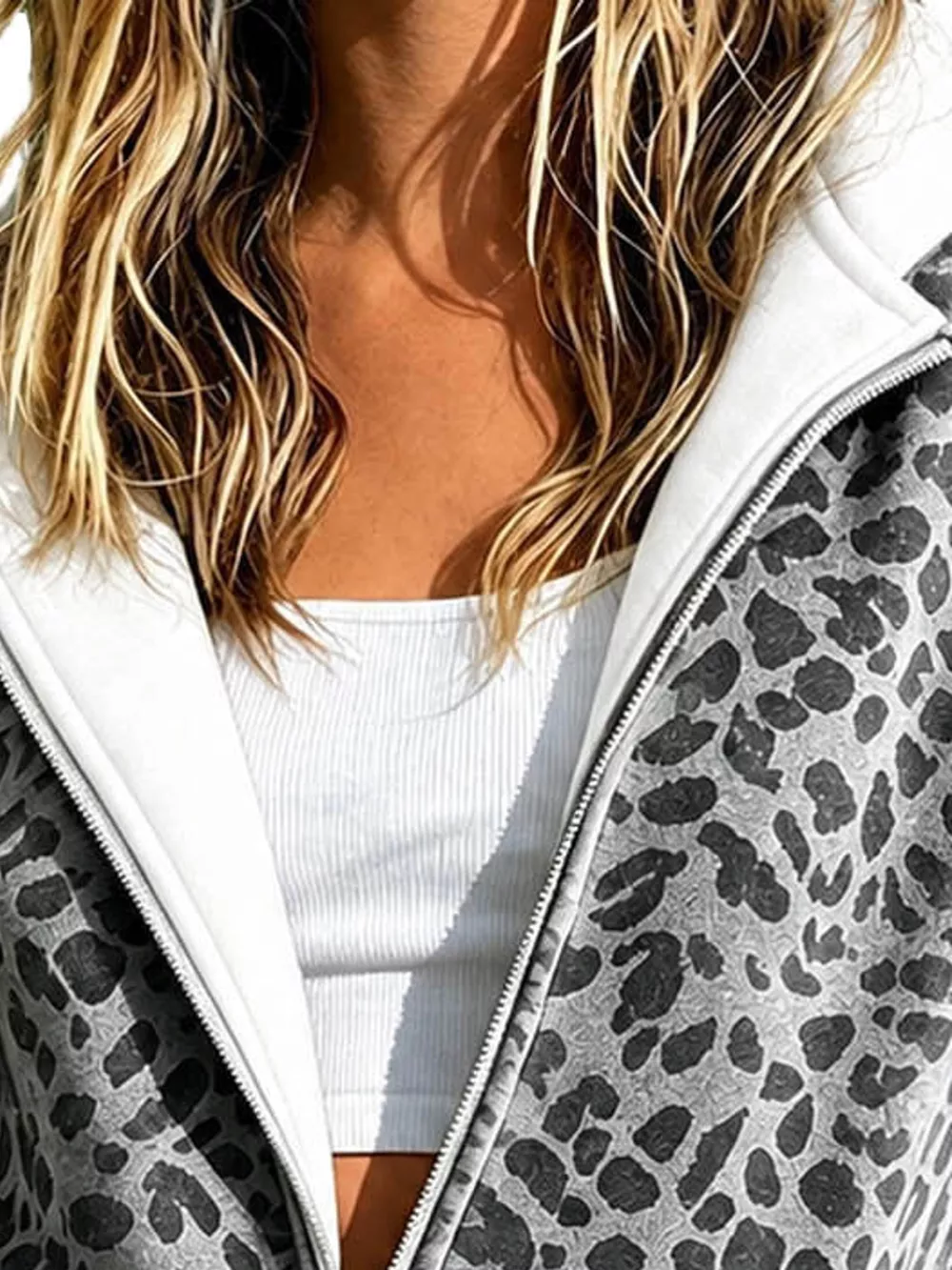 Full Size Leopard Zip Up Hoodie Plus Size, image 6