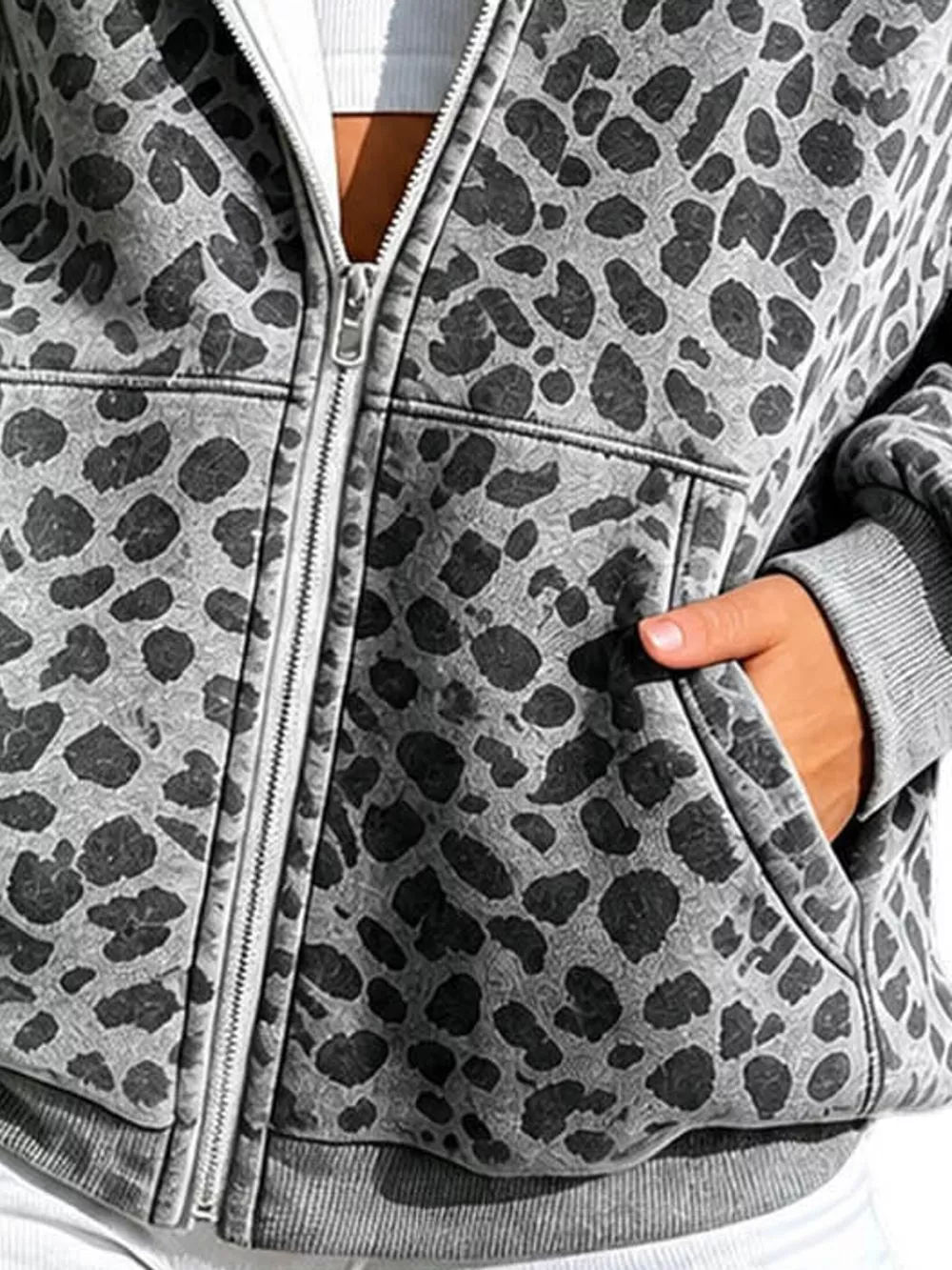 Full Size Leopard Zip Up Hoodie Plus Size, image 7