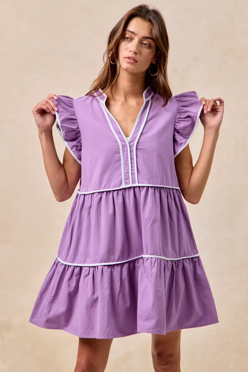 Gameday Theme Contrast Binding Ruffled Dress, image 3