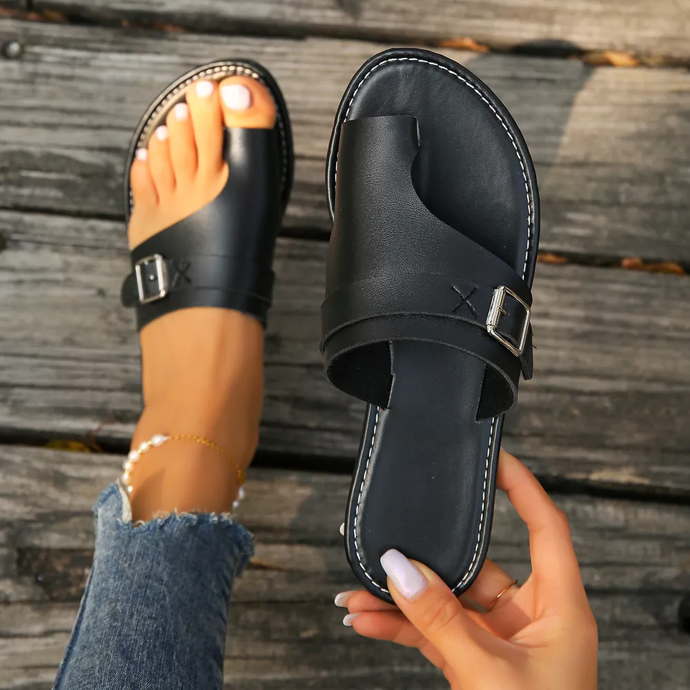 Buckle-Accent Toe Loop Sandals, image 2