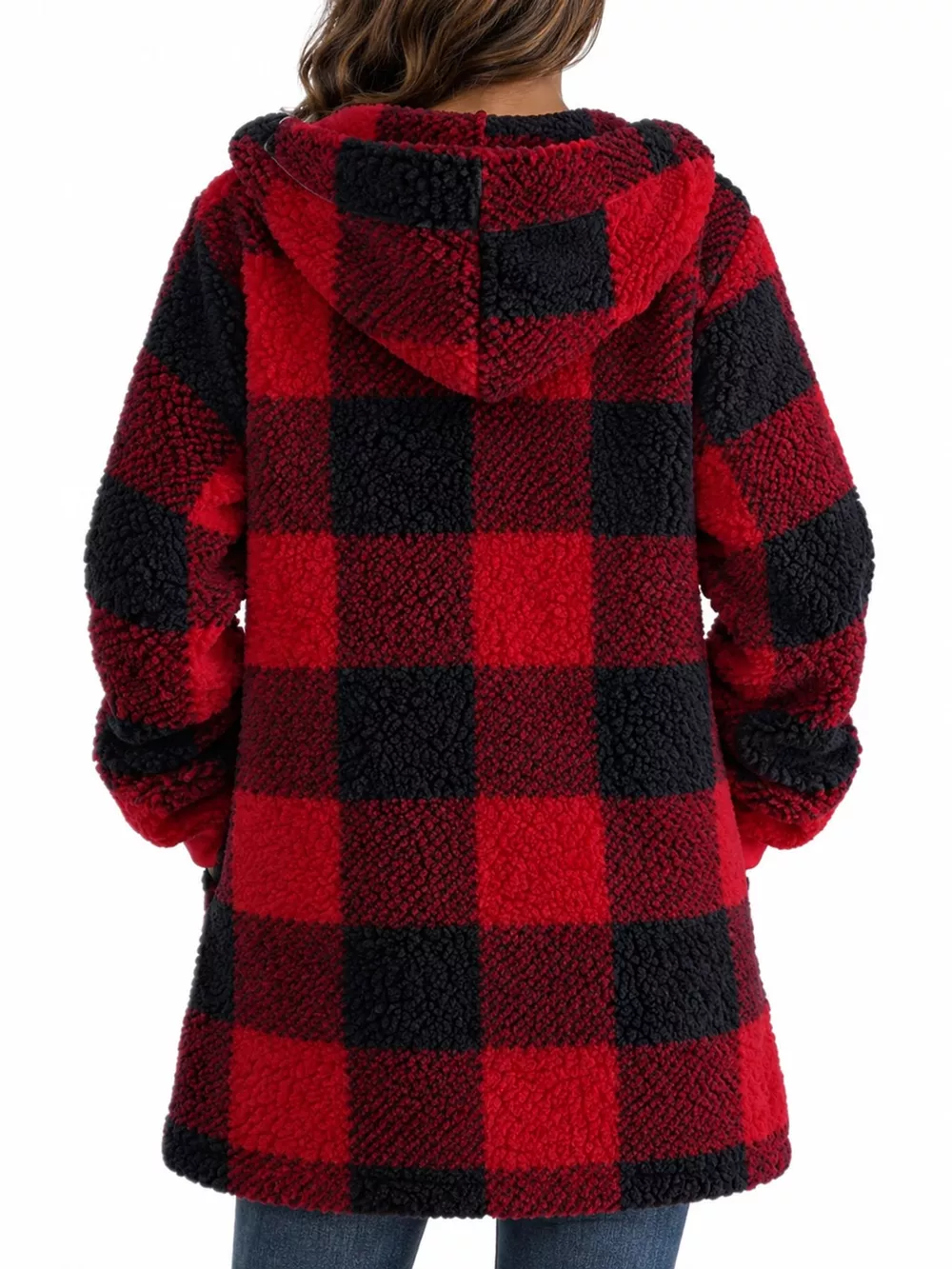 Full Size Plaid Sherpa Hooded Zip-Up Outerwear Plus Size, image 28