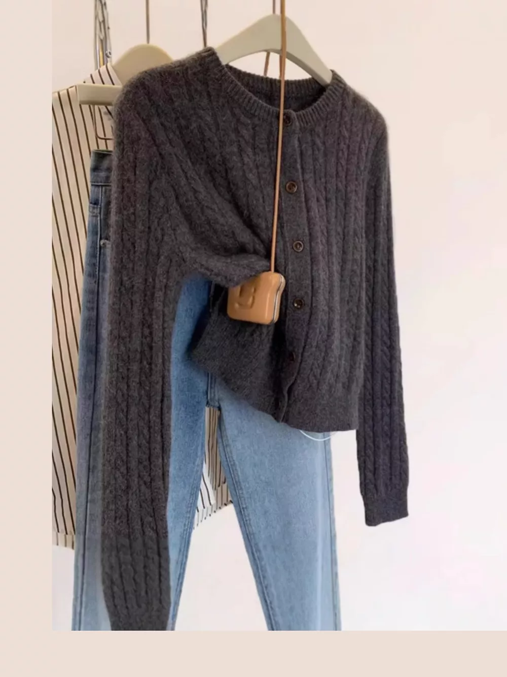 Cable-Knit Button-Down Cardigan