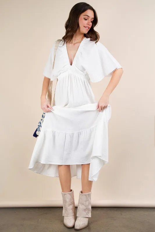 Mineral Washed Elastic Neck Detail Midi Dress, image 3