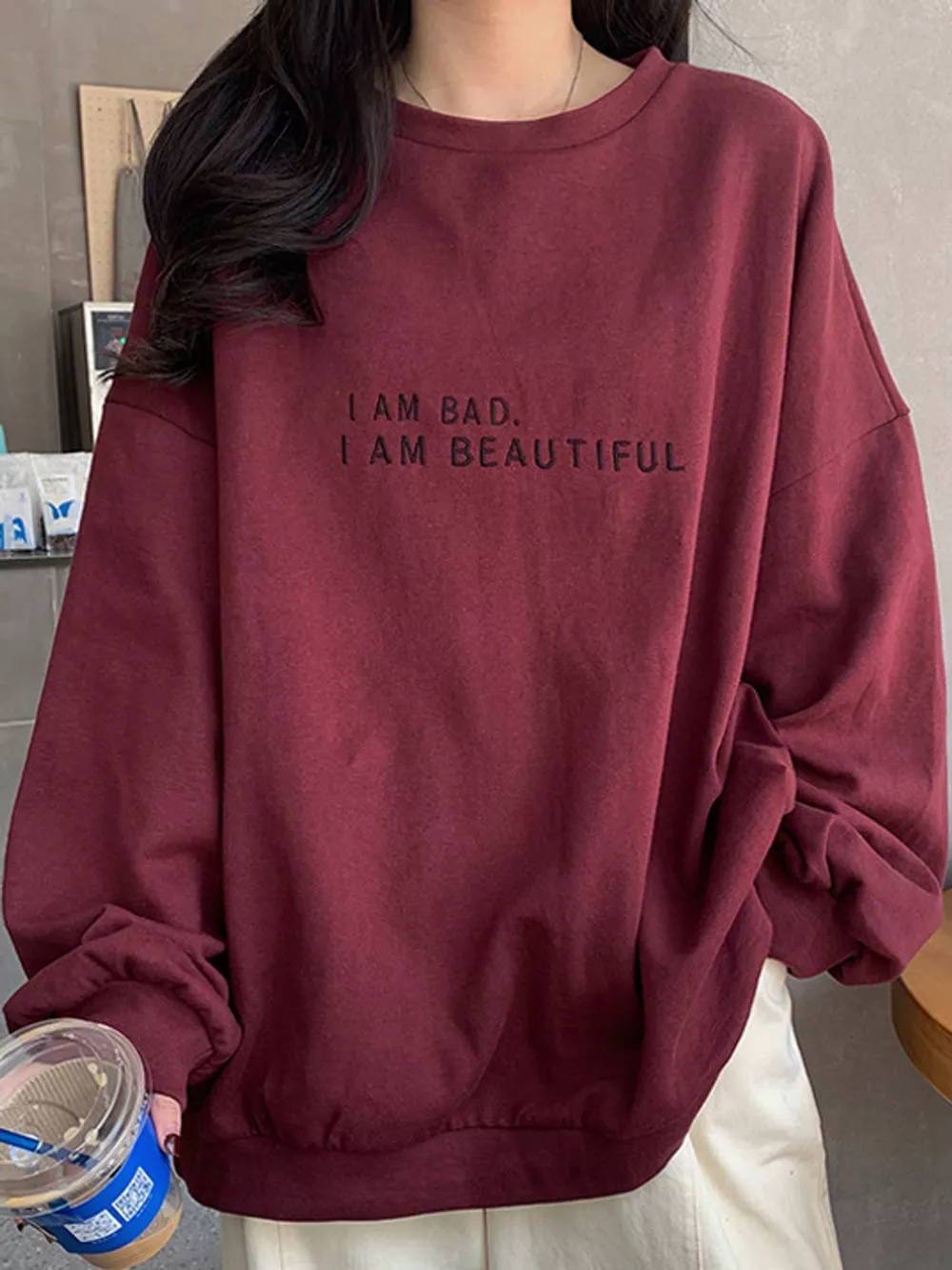 Letter Graphic Crew Neck Sweatshirt, image 7