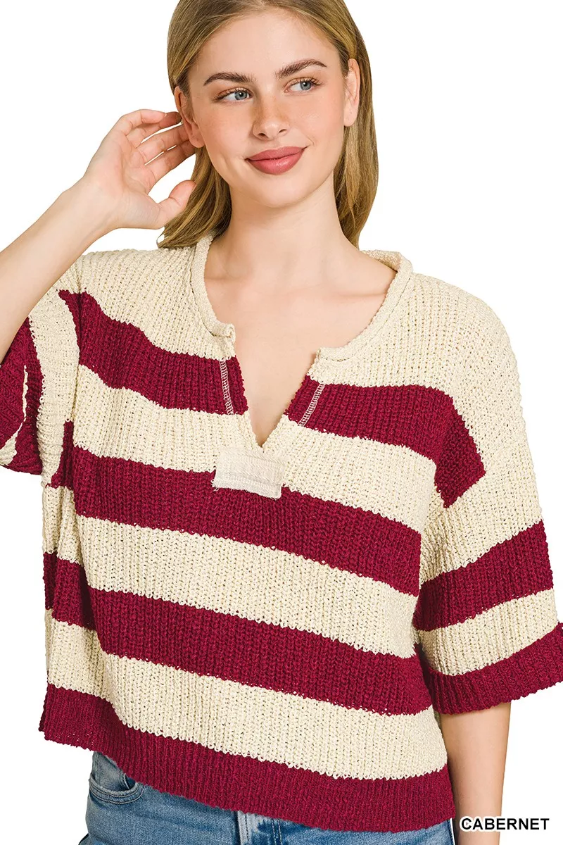 Split Neck Stripe Sweater, image 5