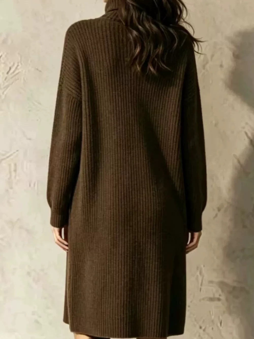Ribbed Knit Turtleneck Button Up Longline Cardigan, image 5