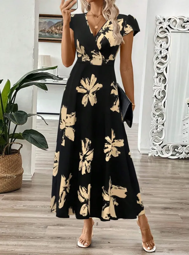 Printed Surplice Wrap Midi Dress, image 2