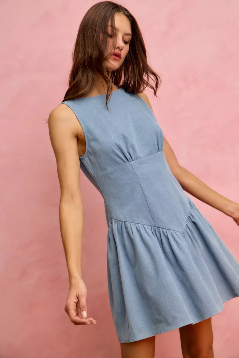 Fit And Flare Sleeveless Denim Mini Dress, image 2