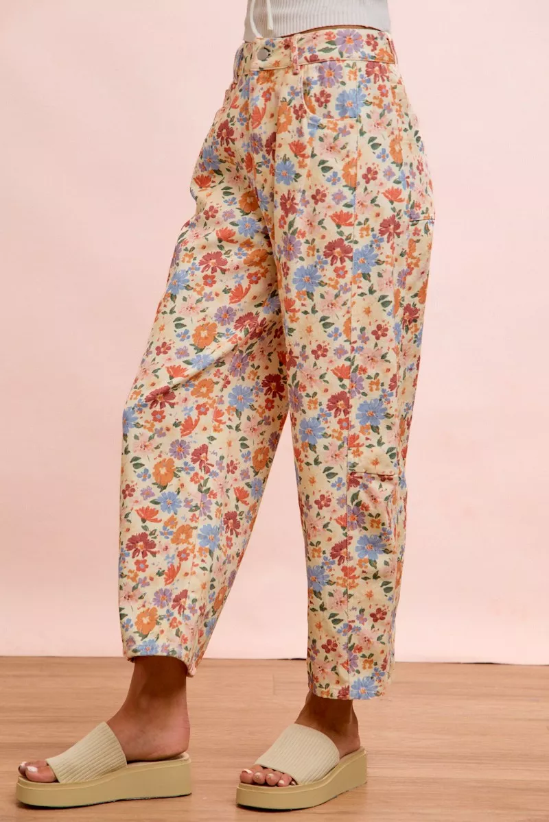 BiBi Washed Floral Printed Twill Barrel Pants, image 2