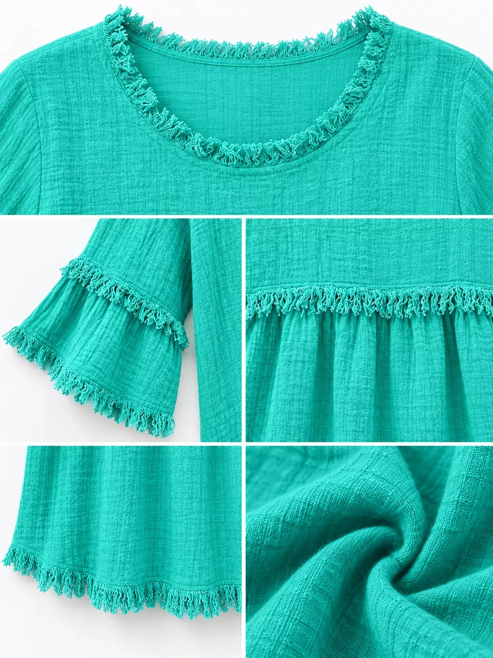 Full Size Frayed Edge Textured Blouse Plus Size, image 21