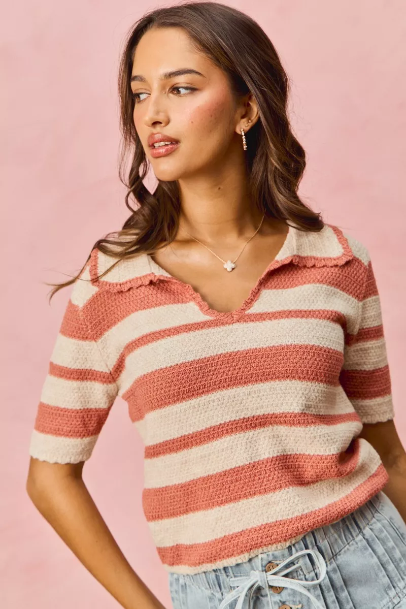 Stripe Short Sleeve Cropped Sweater, image 2