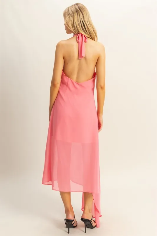 Chiffon Halter Asymmetrical Hem Dress, image 3