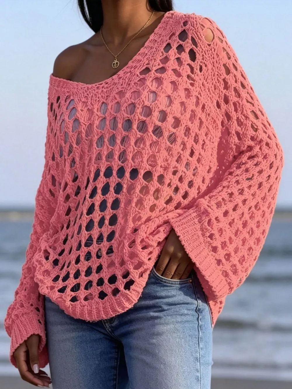 Lightweight Openwork Crochet Knit Cover Up, image 5