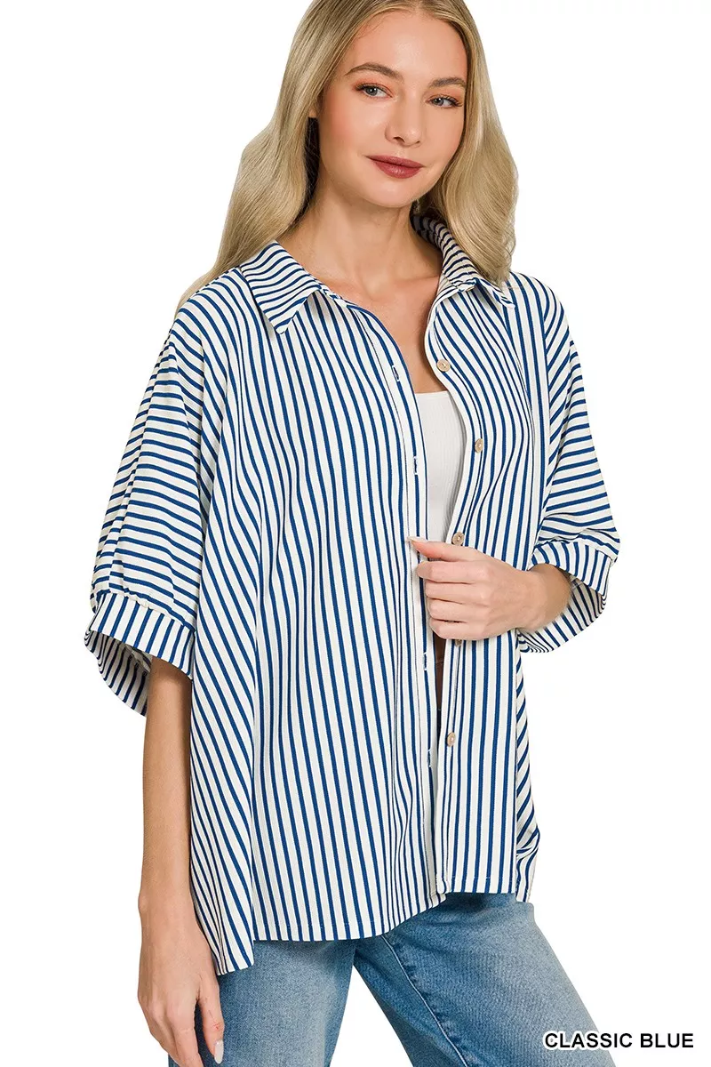 Oversized Stripe Button Down Shirt, image 2