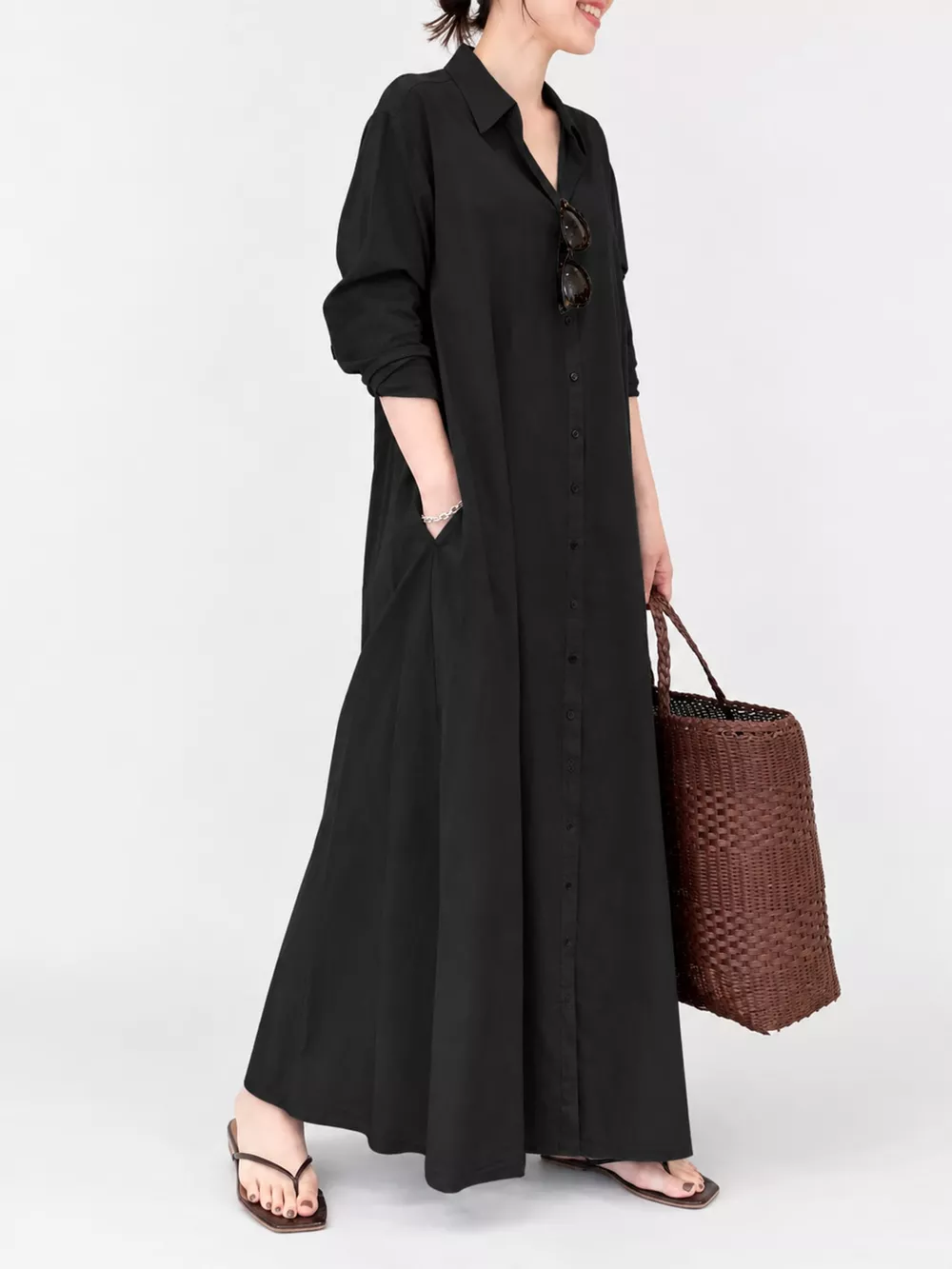 Full Size Button Front Long Sleeve Maxi Shirt Dress Plus Size, image 26