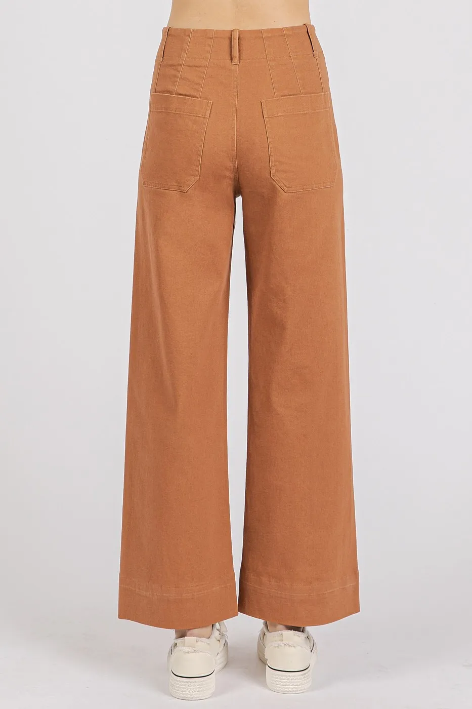 Twill Patch Pocket High Rise Wide Leg Pants, image 3