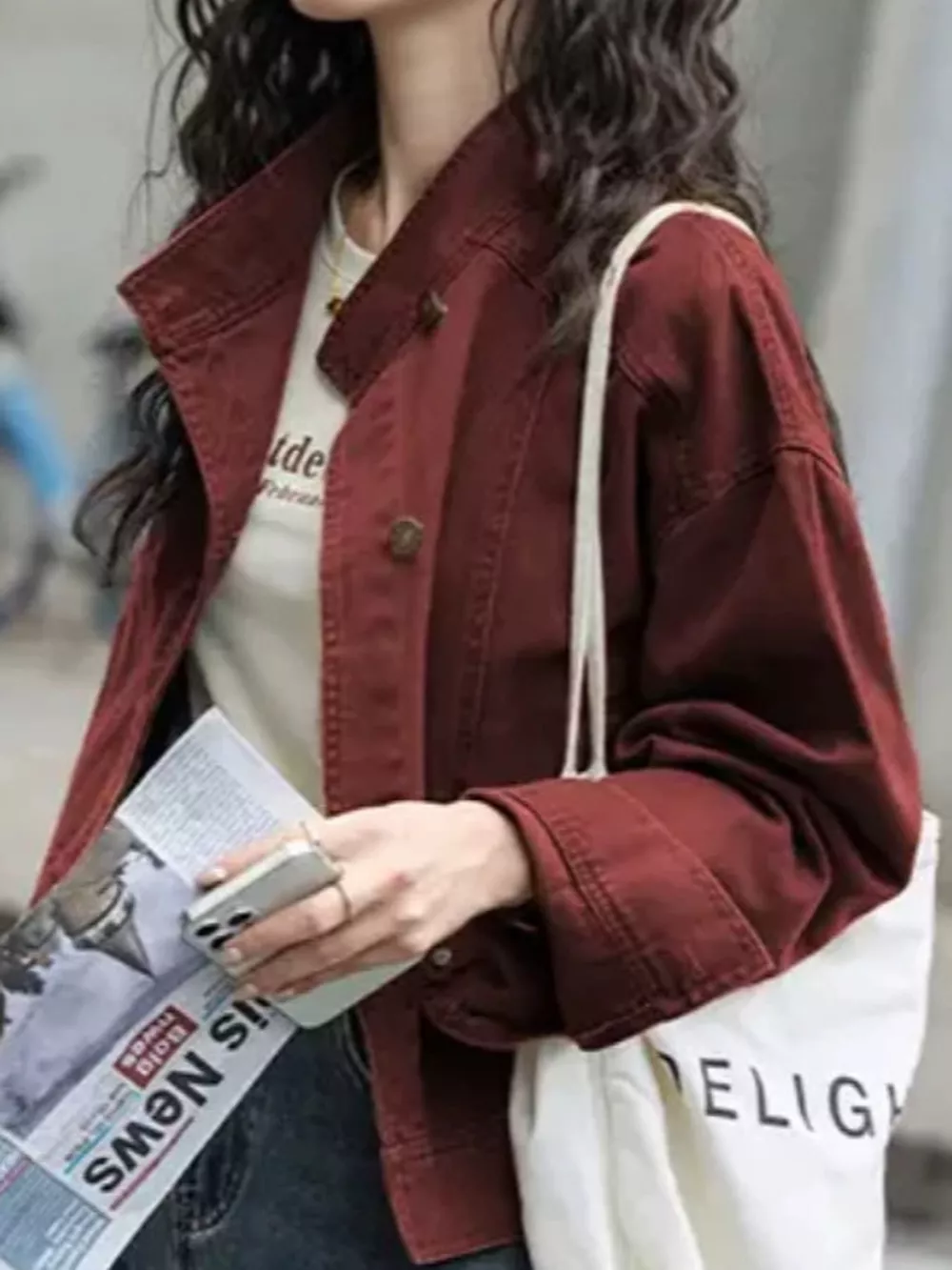 Button Up Dropped Shoulder Denim Jacket, image 7