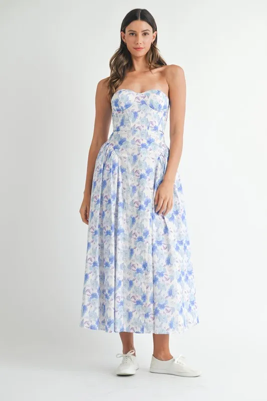 Sweetheart Neckline Floral Printed Midi Dress, image 2