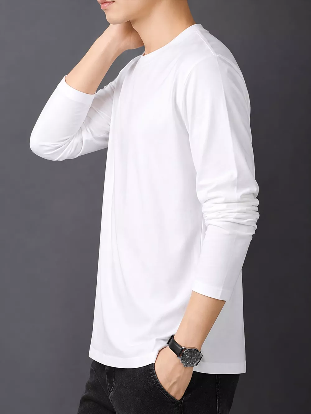 Men's Plus Size Round Neck Long Sleeve T-Shirt, image 4