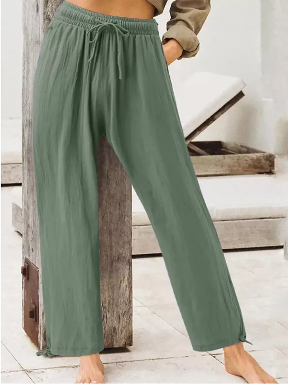 Full Size Casual Drawstring Wide-Leg Pants Plus Size, image 3
