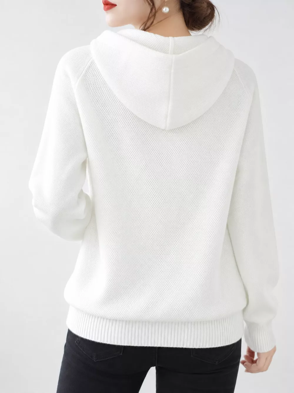 Drawstring Long Sleeve Hooded Knit Sweater, image 47