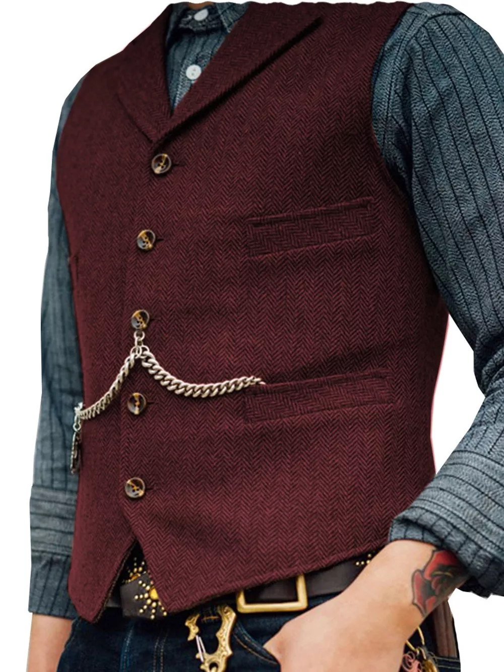 Men's Full Size Chain Detail Button Up Vest Plus Size, image 7