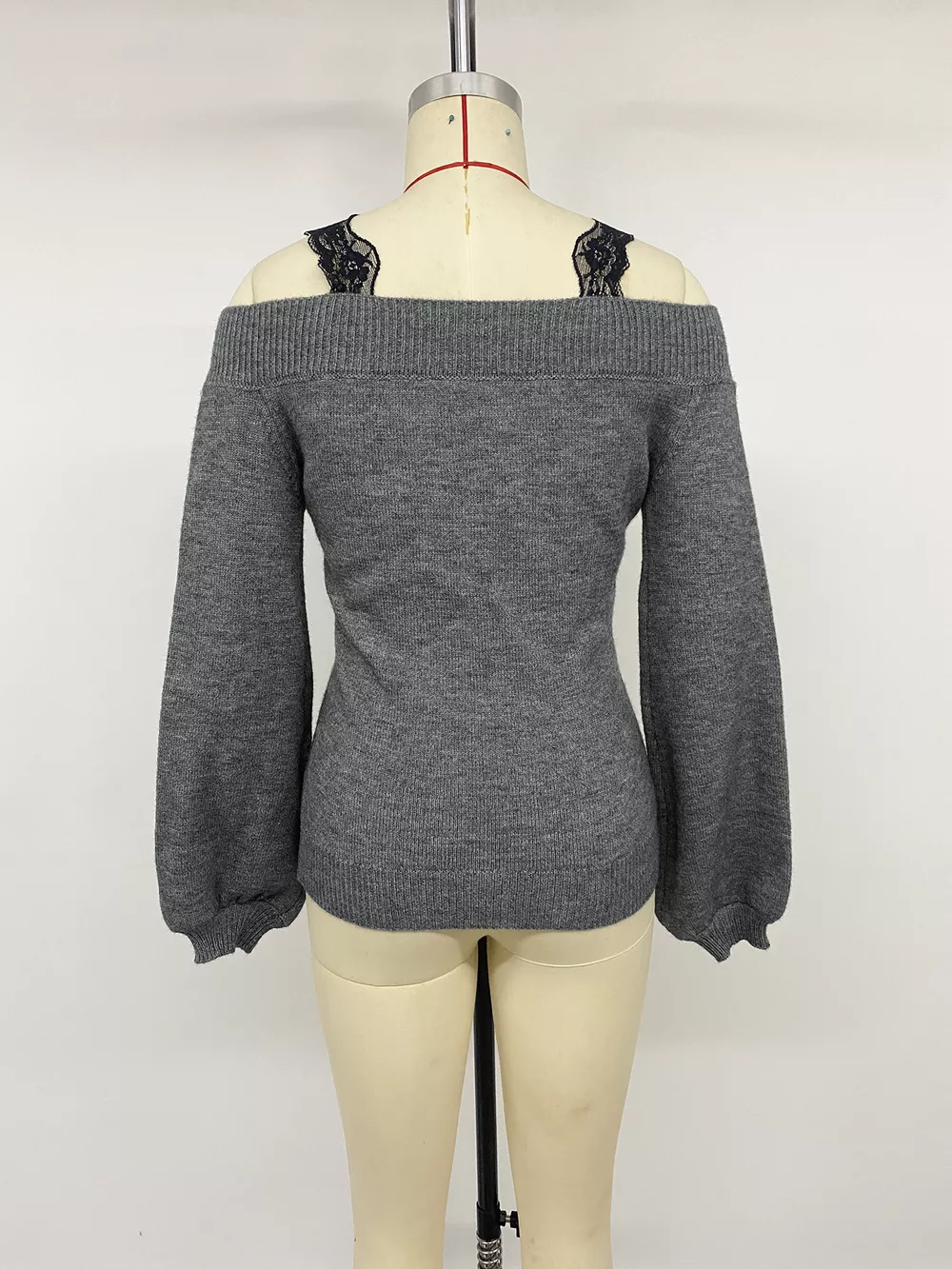 Off-Shoulder Lace Trim Sweater, image 9