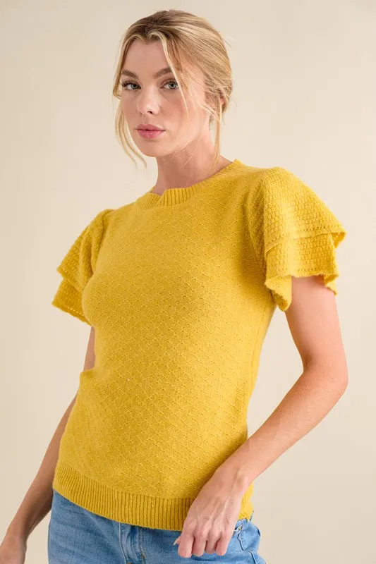 Double Layered Ruffle Sleeves Sweater Top, image 2
