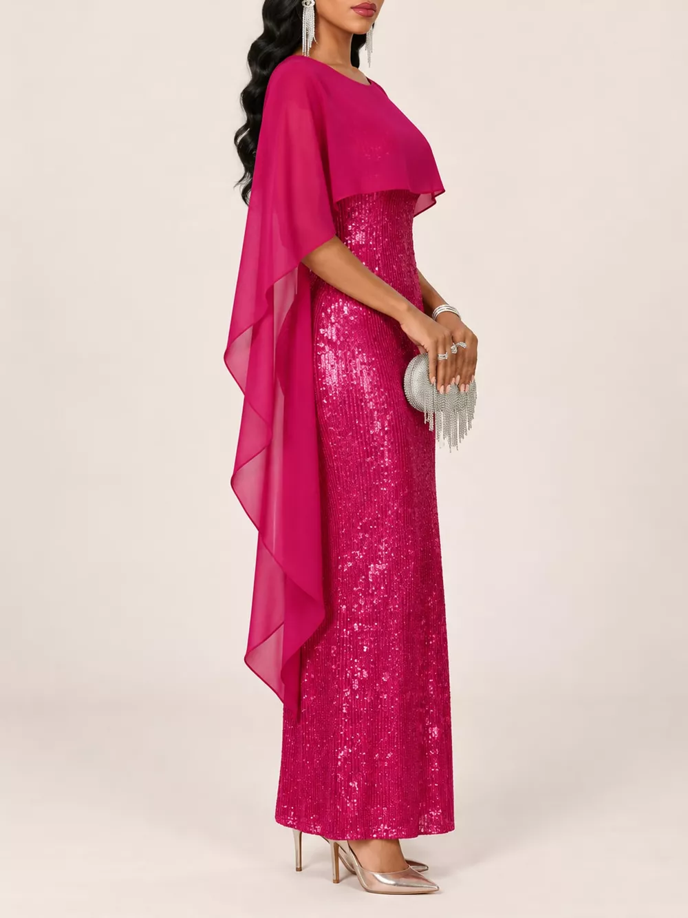 Sequin Cape Overlay Evening Dress, image 27